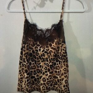 Leopard Print Camisole with Lace Trim
